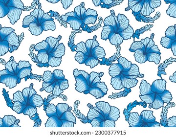 Patrón de ilustración sin fisuras de Hibiscus, imagen de fondo de tropical, Hawaii, imagen tropical, ropa, textil