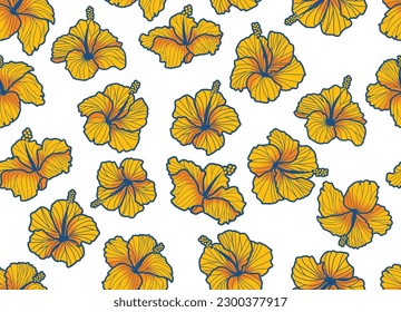 Hibiscus seamless illustration pattern, background image of tropical, Hawaii, tropical image, apparel, textile