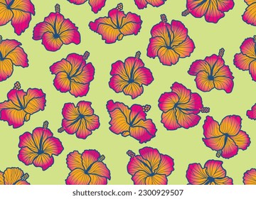 Hibiscus nahtlose Illustrationsmuster, Hintergrundbild tropischer, hawaiianischer, tropischer Bilder, Bekleidung, Textilien