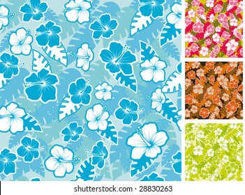 Hibiscus seamless pattern. 4 different colors