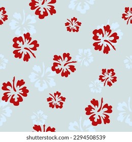 Hibiscus seamless pattern. Pattern on light grey background, red flowers pattern,