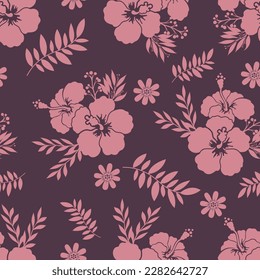 Hibiscus seamless pattern on purple background