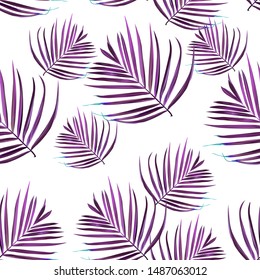 Hibiscus seamless pattern. Palm leaf. Flower background