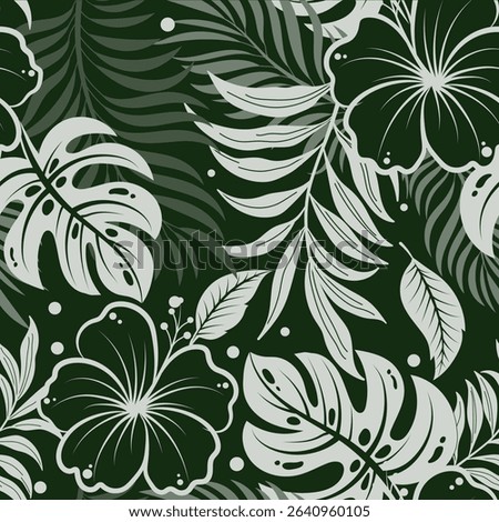 Hibiscus seamless pattern  Tropical leaves background colorful summer pattern design with topical foliage