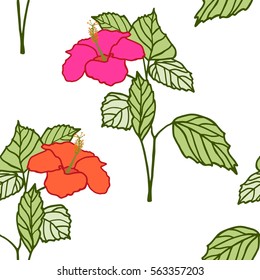 Hibiscus seamless pattern. Vector illustration
