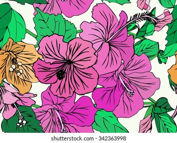 Hibiscus seamless vector drawing for background