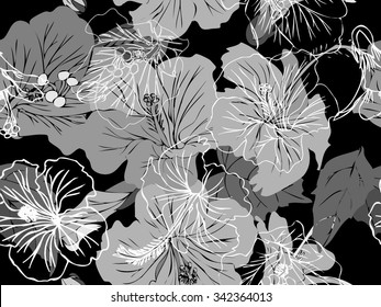 Hibiscus seamless vector drawing for background