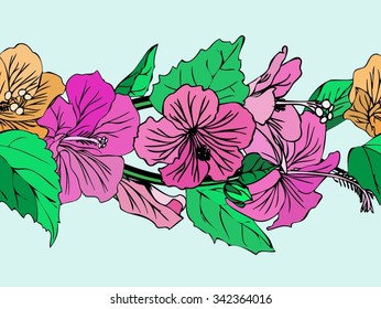 Hibiscus seamless vector drawing for background