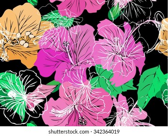 Hibiscus seamless vector drawing for background