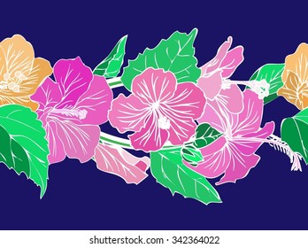 Hibiscus seamless vector drawing for background