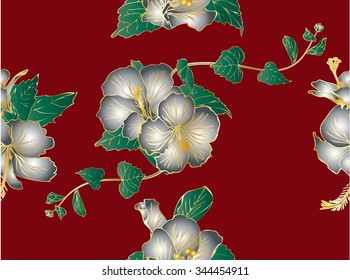 Hibiscus seamless vector drawing for background and text