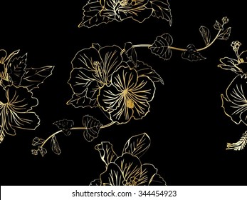 Hibiscus seamless vector drawing for background and text