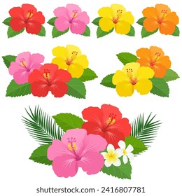 Hibiscus set vector illustration material