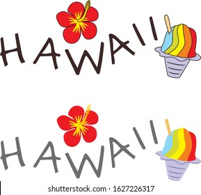 Hibiscus and shave ice. Design for Hawaii menu. Vector