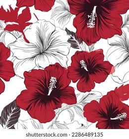 Hibiscus kleine Blume nahtloses Muster. nahtloses Design mit wunderschönen botanischen Elementen, Hibiskus, Palme, Paradiesvogel