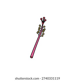 Hibiscus Stamen Long Style Solid Color Floral Botanical Vector Illustration