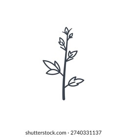 Hibiscus Stem with Stipules Small Leaves Flat Botanical Solid Color Vector