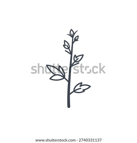 Hibiscus Stem with Stipules Small Leaves Flat Botanical Solid Color Vector