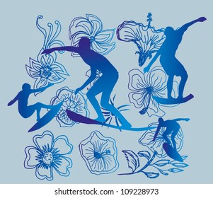 hibiscus and surfer