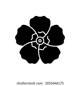 Hibiscus syriacus black glyph icon. Rose of sharon. Chinese and indian flower. Exotic bloom. Tropical bloom. Korean culture. Silhouette symbol on white space. Vector isolated illustration