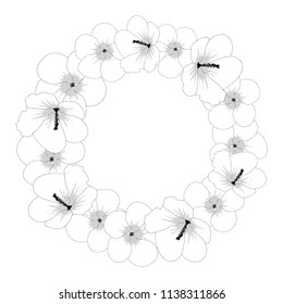 Hibiscus syriacus Flower Outline - Rose of Sharon Wreath. Vector Illustration.