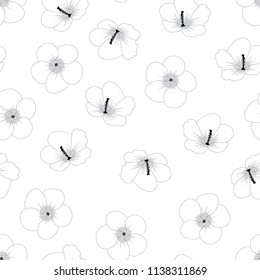 Hibiscus syriacus Outline    Rose Sharon White Background  Vector Illustration 
