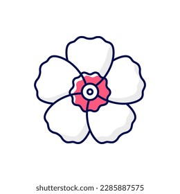 Hibiscus syriacus RGB color icon. Rose of sharon. Chinese and indian flower. Exotic bloom. Tropical bloom. Korean culture. Traditional symbols of Korea. Isolated vector illustration