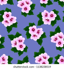 Hibiscus syriacus - Rose of Sharon on Purple Background. Vector Illustration.