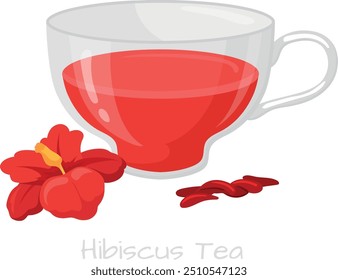 Xícara de chá Hibiscus. Desenho animado aromático bebida natural isolada sobre fundo branco