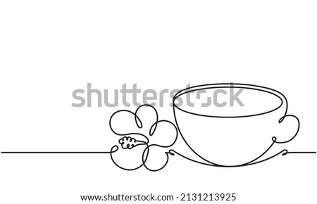 Hibiscus tea and flower. Carcade. Vector sketch. Continuous line drawing. Vector line drawing on white or transparent background