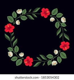Hibiscus and tea vector wreath