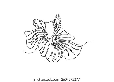 Hibiscus. Tree and flower concept. Single line draw design. Vector graphic illustration