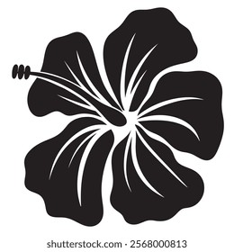 Hibiscus tropical flower black and white stylized silhouette illustration isolated on white background