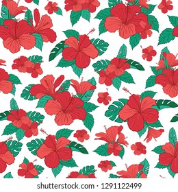 Hibiscus tropical flower pattern vector. Illustration