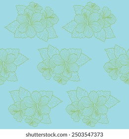 Hibiscus flores tropicales sin patrón de Ilustración vectorial. Paleta de colores frescos.