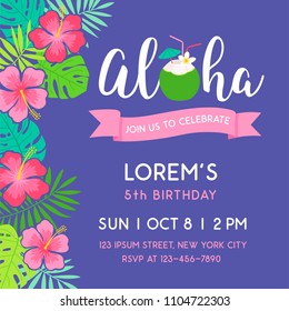 Hibiscus and tropical leaf border illustration for party invitation card template