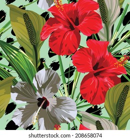 hibiscus tropical seamless background
