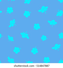 Hibiscus vector seamless pattern. Seamless tropical flowers in blue colors.