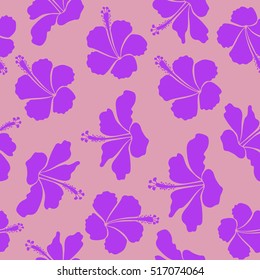 Hibiscus vector seamless pattern. Seamless tropical flowers in violet and neutral colors.