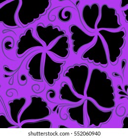Hibiscus vector seamless pattern. Seamless tropical flowers in violet and black colors.