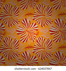 Hibiscus vector seamless pattern. Seamless tropical flowers in red, pink and yellow colors.