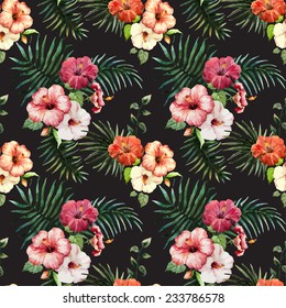 hibiscus, water color, pattern