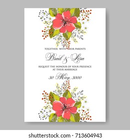 Hibiscus wedding invitation card template Floral vector background for tropical summer