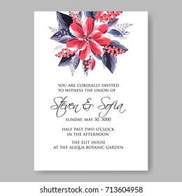 Hibiscus wedding invitation card template Floral vector background for tropical summer