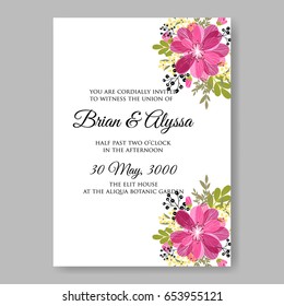 Hibiscus wedding invitation template Vector floral card.