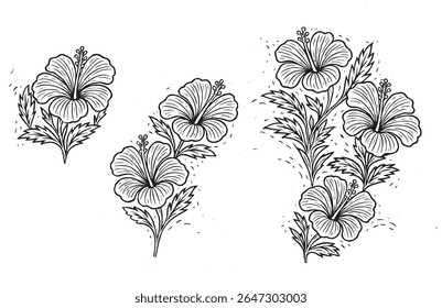 Hibiscus Woodcut Line Art for Tattoo, Fabric Print, Packaging, Stationery, and Craft Projects