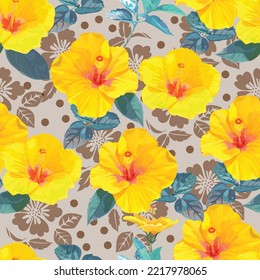 Hibiscus yellow flower seamless pattern vector illustration