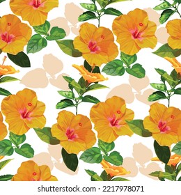 Hibiscus yellow flower seamless pattern vector illustration