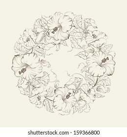 Hibiscuses wreath background. Vector illustration.