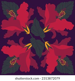 Hibiskus flower flat modern illustration seamless pattern. Vector illustration. Fashion surface design